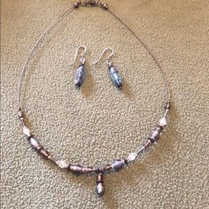 Beautiful gray beaded necklace with earrings